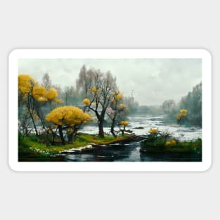 Yellow Trees by the River Sticker